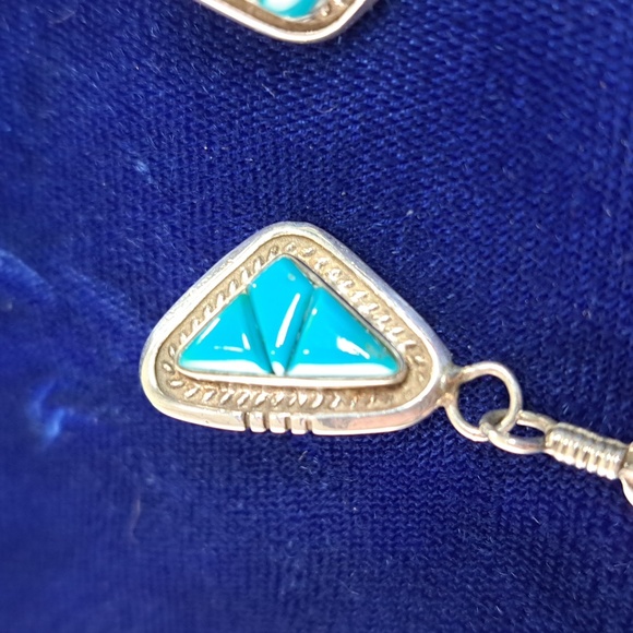 Vintage Native American Turquoise Sterling Silver Feather Earrings Signed - Picture 3 of 15